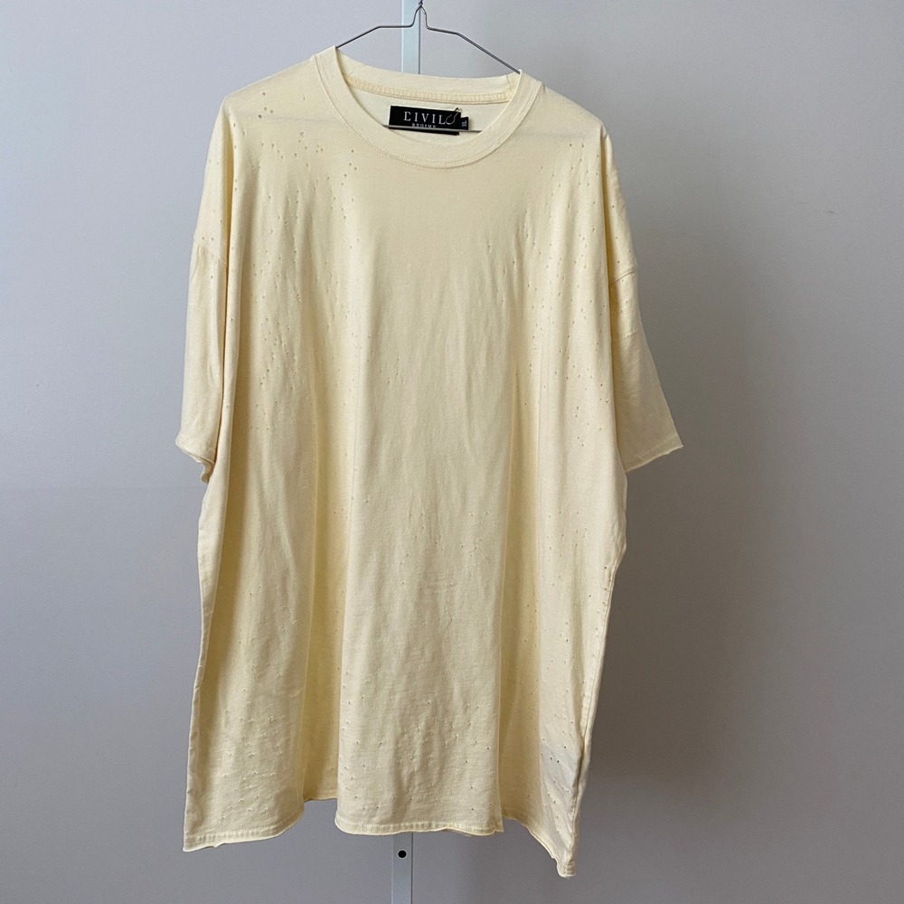 Civil Regime XL Pale Yellow T-Shirt Distressed Oversized Streetwear‎ Tee